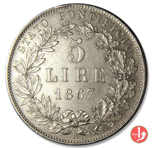 Scudo da 5 lire 1867 (Roma)