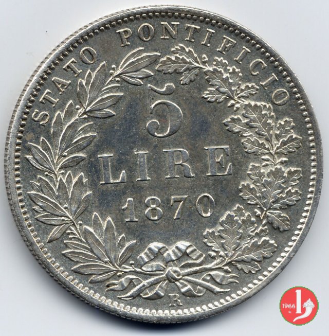 Scudo da 5 lire 1870 (Roma)