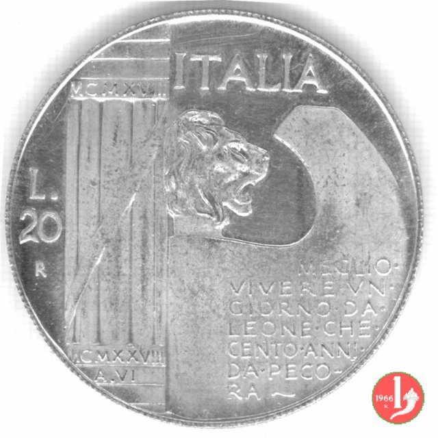 20 lire cappellone o elmetto 1928 (Roma)
