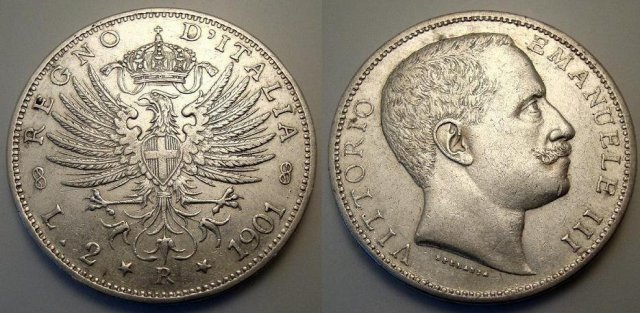 2 lire aquila sabauda 1901 (Roma)