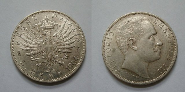 2 lire aquila sabauda 1904 (Roma)