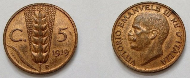 prova 5 centesimi spiga 1919 (Roma)