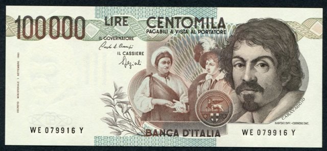 100.000 lire Caravaggio 1992