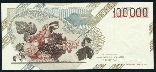 100.000 lire Caravaggio 1992