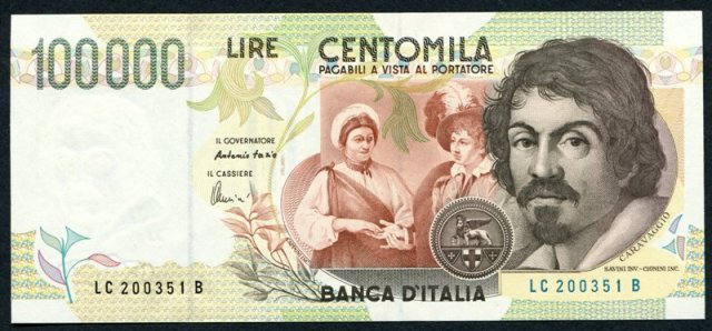 100.000 lire Caravaggio 1995