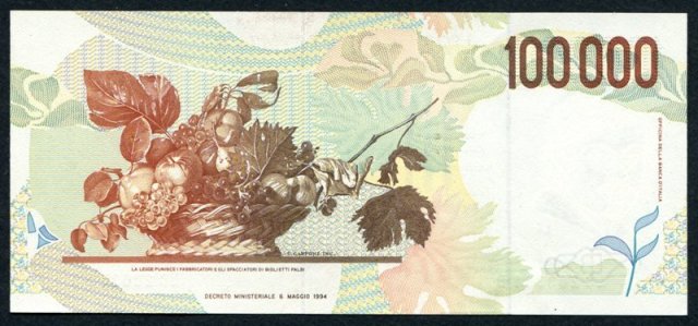 100.000 lire Caravaggio 1995