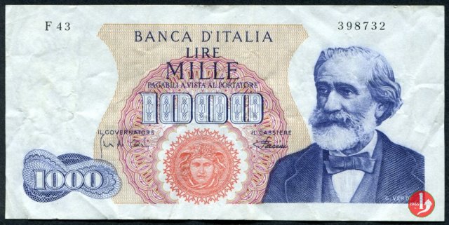 1.000 lire Giuseppe Verdi - Primo tipo 1968