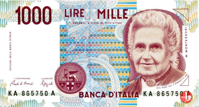 1.000 lire Maria Montessori 1990