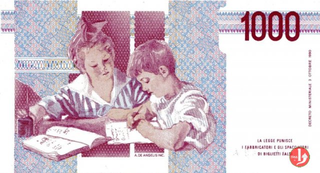 1.000 lire Maria Montessori 1990