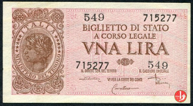 1 Lira "Italia Laureata" 1944