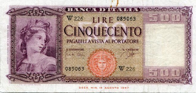 500 lire Italia ornata di spighe 1962
