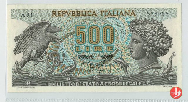 500 lire Testa di Aretusa 1966