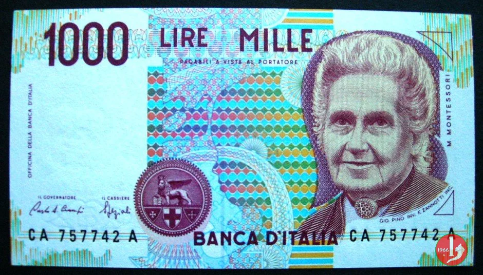 1.000 lire Maria Montessori 1990