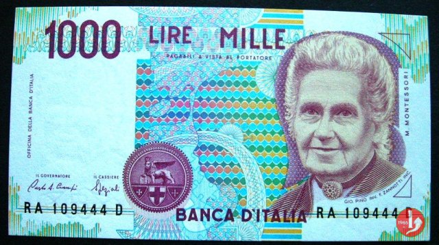 1.000 lire Maria Montessori 1990