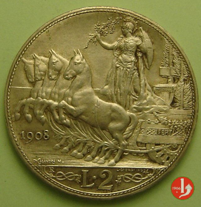 2 lire quadriga veloce 1908 (Roma)