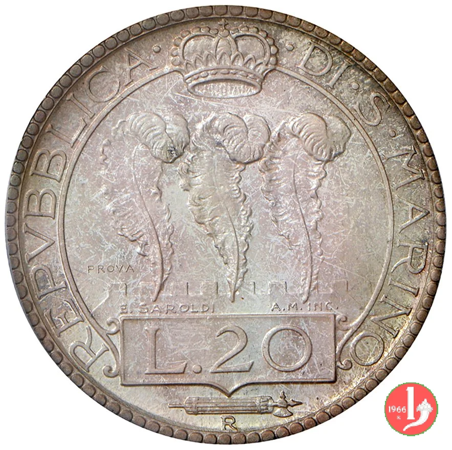 Prova 20 lire 2&deg; tipo 1936 (Roma)