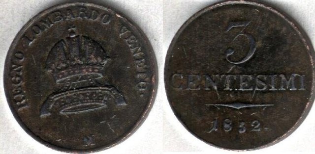 3 centesimi 1852 (Milano)