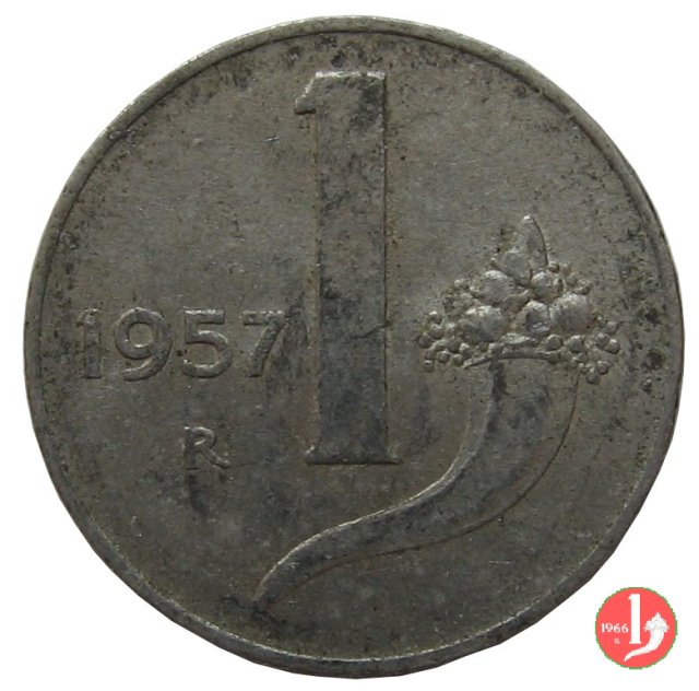 1 lira cornucopia 1957 (Roma)