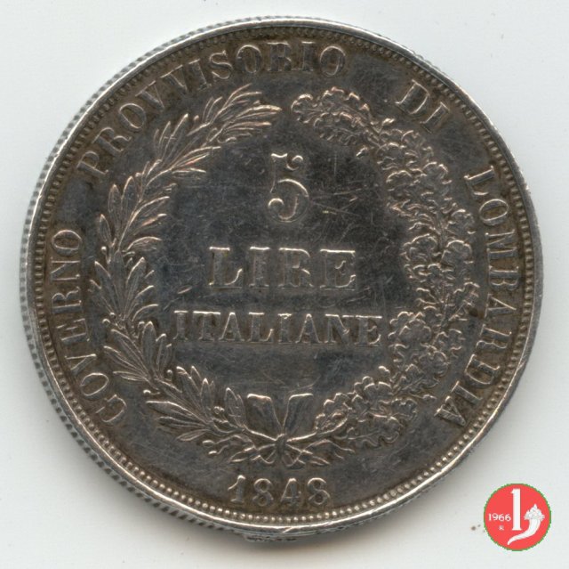 5 lire italiane 1848 (Milano)