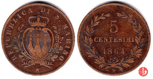 5 centesimi 1864 (Milano)