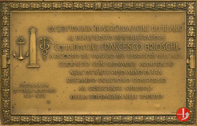 Assicurazione di Milano a Francesco Brioschi 1938 -C- 1938