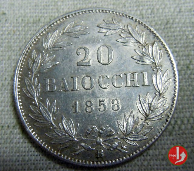 20 baiocchi (Doppio Giulio del 2° tipo) 1858 (Bologna)