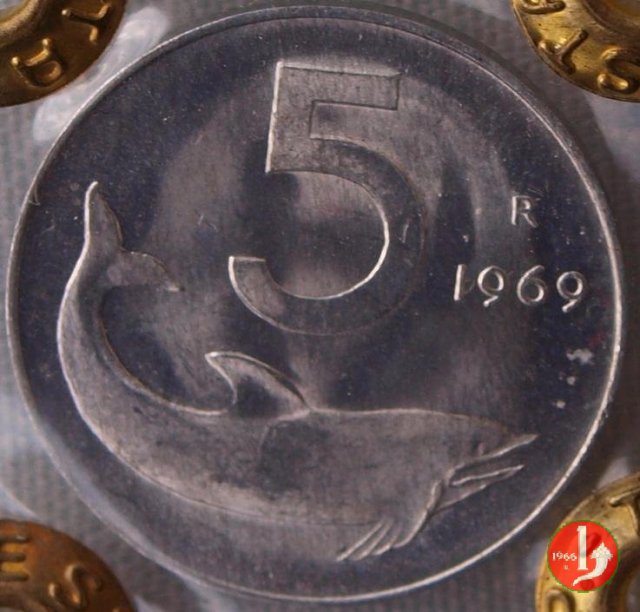 5 lire delfino 1969 (Roma)