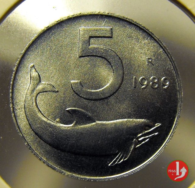 5 lire delfino 1989 (Roma)