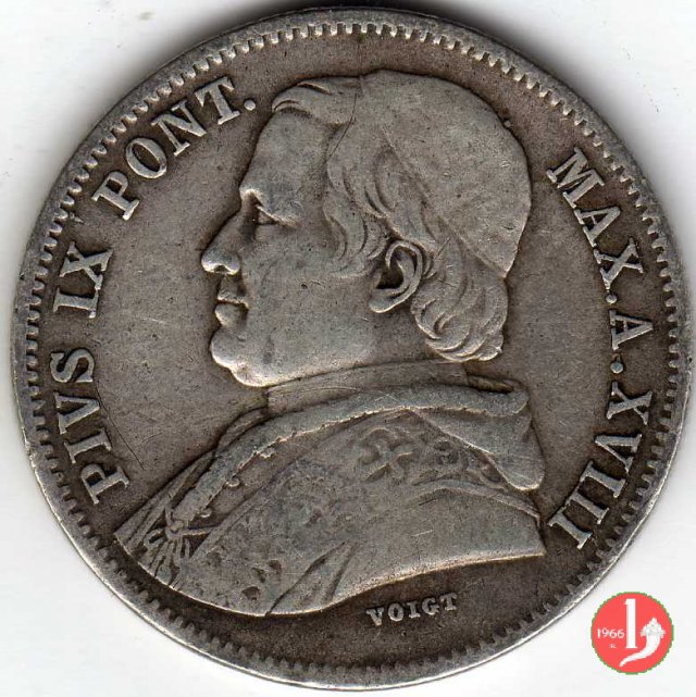 20 baiocchi (Doppio Giulio del 2° tipo) 1864 (Roma)