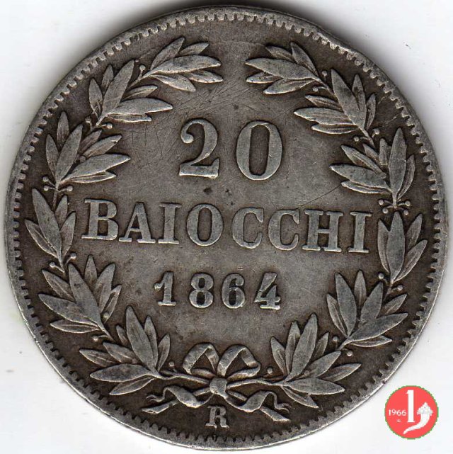 20 baiocchi (Doppio Giulio del 2° tipo) 1864 (Roma)