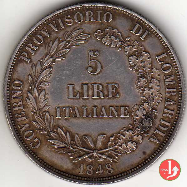 5 lire italiane 1848 (Milano)