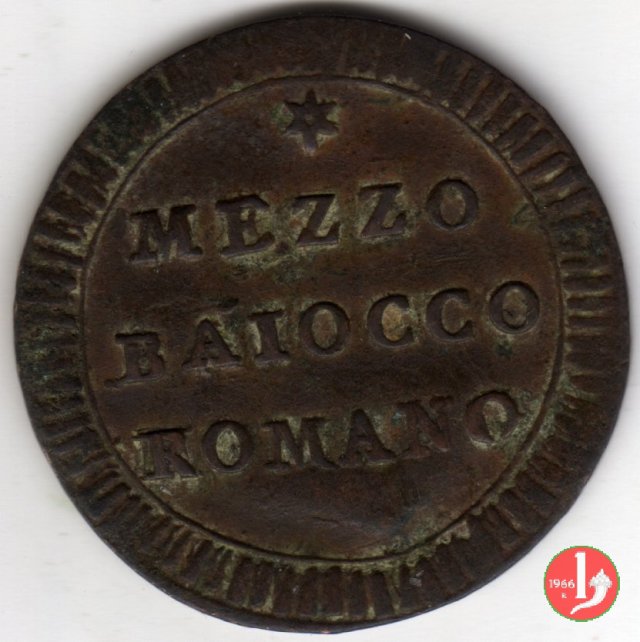 mezzo baiocco del 2° tipo (stemma a targa) 1797 (Roma)