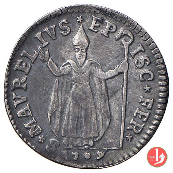 Muraiola da 4 Baiocchi con San Maurelio 1709 (Ferrara)