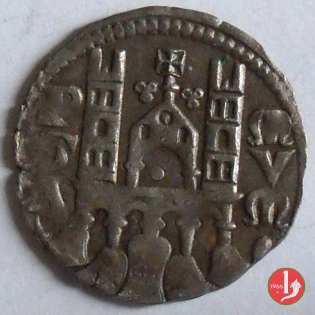 Denaro piano, con tetto cuspidale e un arco 1282-1290 (Bergamo)