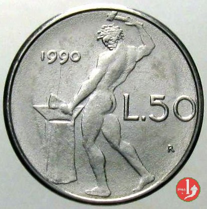 50 lire Vulcano modulo ridotto 1990 (Roma)