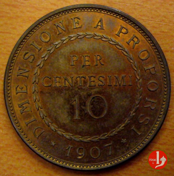 progetto 10 centesimi 1907 per dimensione in rame 1907 (Johnson)