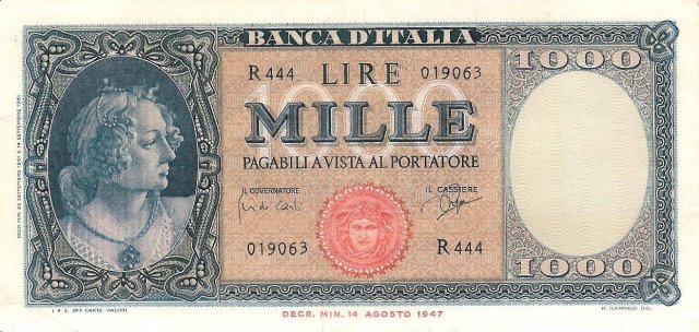 1.000 lire Busto d'Italia 1961