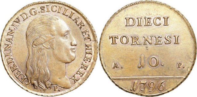 10 Tornesi 1° tipo (prova) 1796 (Napoli)