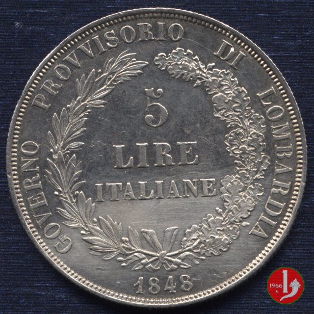 5 lire italiane 1848 (Milano)