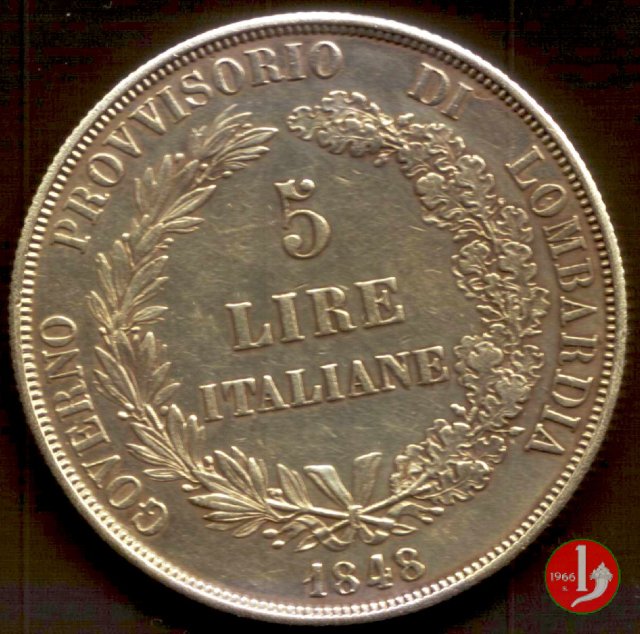 5 lire italiane 1848 (Milano)