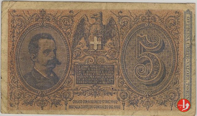 5 Lire Umberto I 1882