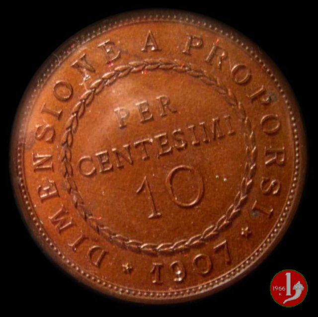 progetto 10 centesimi 1907 per dimensione in rame 1907 (Johnson)