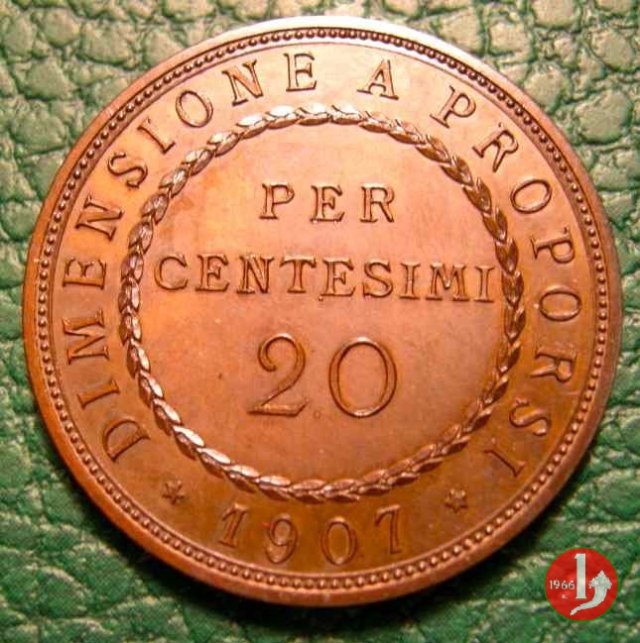 progetto 20 centesimi 1907 per dimensione in rame 1907 (Johnson)