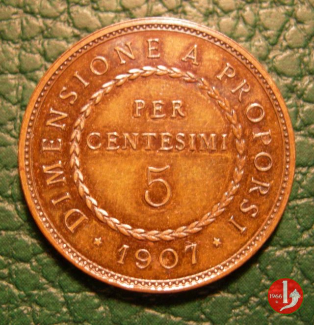 progetto 5 centesimi 1907 per dimensione in rame 1907 (Johnson)