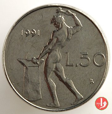 50 lire Vulcano modulo ridotto 1991 (Roma)