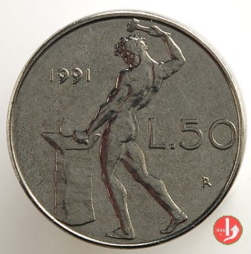 50 lire Vulcano modulo ridotto 1991 (Roma)
