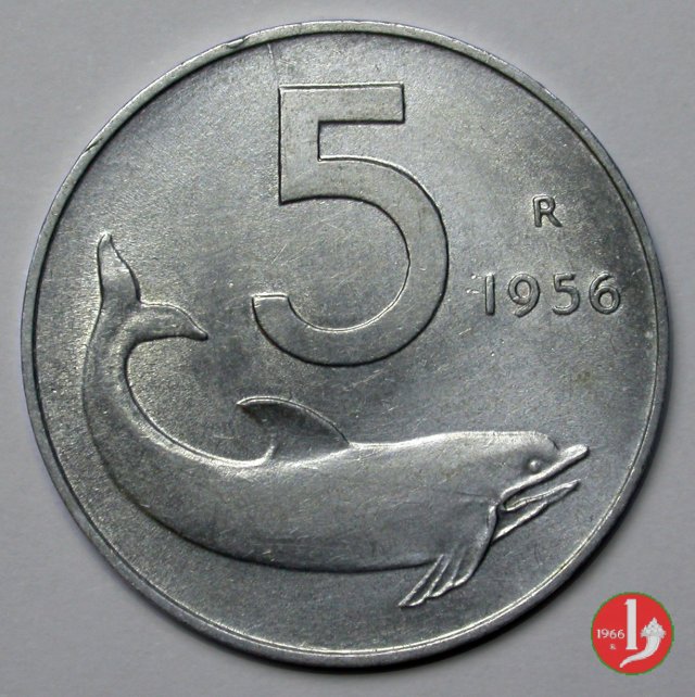 5 lire delfino 1956 (Roma)