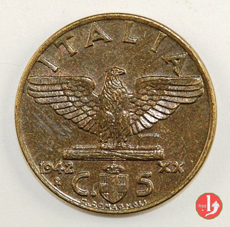 5 centesimi impero bronzital 1942 (Roma)