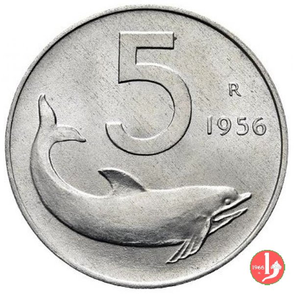 5 lire delfino 1956 (Roma)