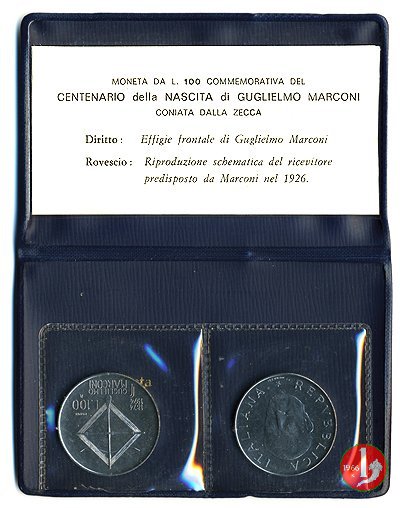 prova 100 lire 1974 (Marconi) in acmonital 1974 (Roma)